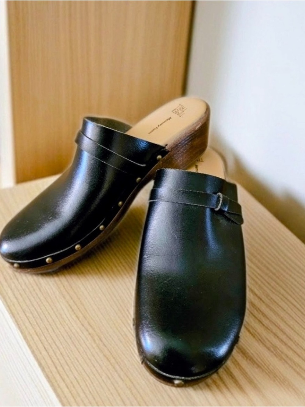 Black Leather Women's Clog Mules